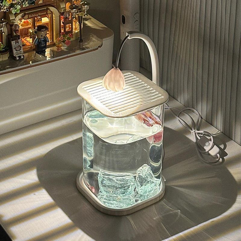 Betta Fish Tank - 풀세트 투명 미니 어항 크리스탈 스톤